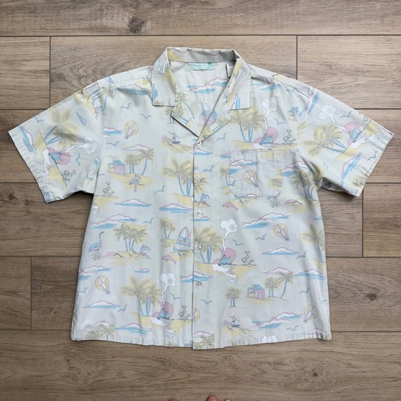 Vintage Royale Air Hawaiian Shirt Palm Tree Dolphin Hot Air Balloon Surfer - Picture 1 of 16